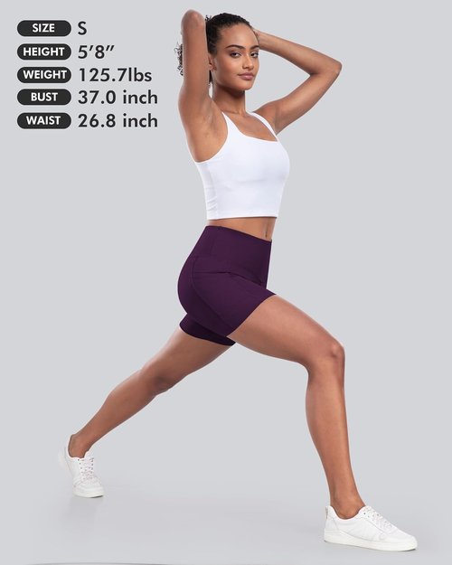 CHRLEISURE Women's Biker Yoga Shorts - High Waisted Tummy Control, 5-Inch Workout Spandex, Pocket Included