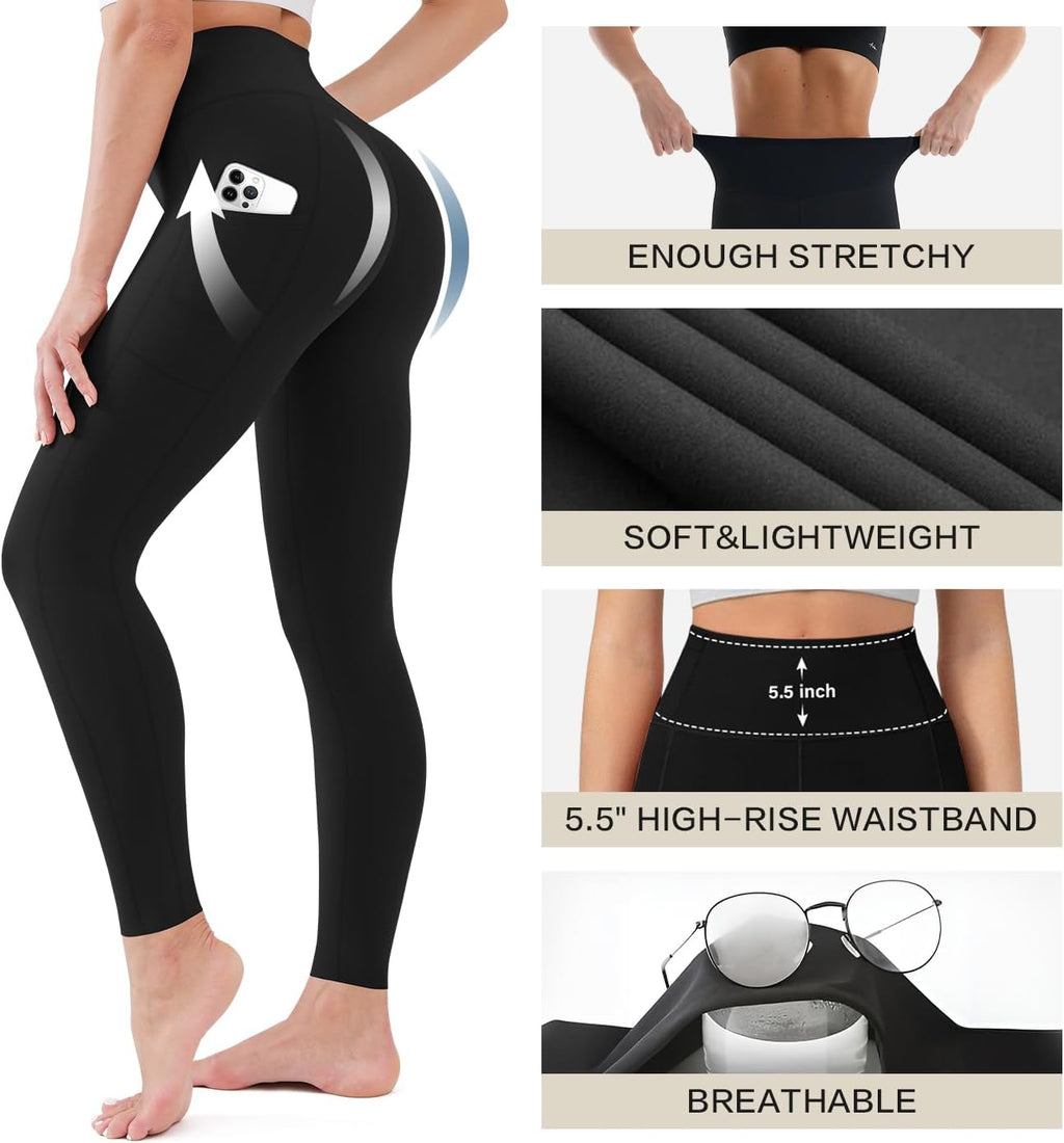 Blisset High Waisted Leggings for Women - Soft Tummy Control with Pockets | 3 Pack for Yoga & Daily Wear