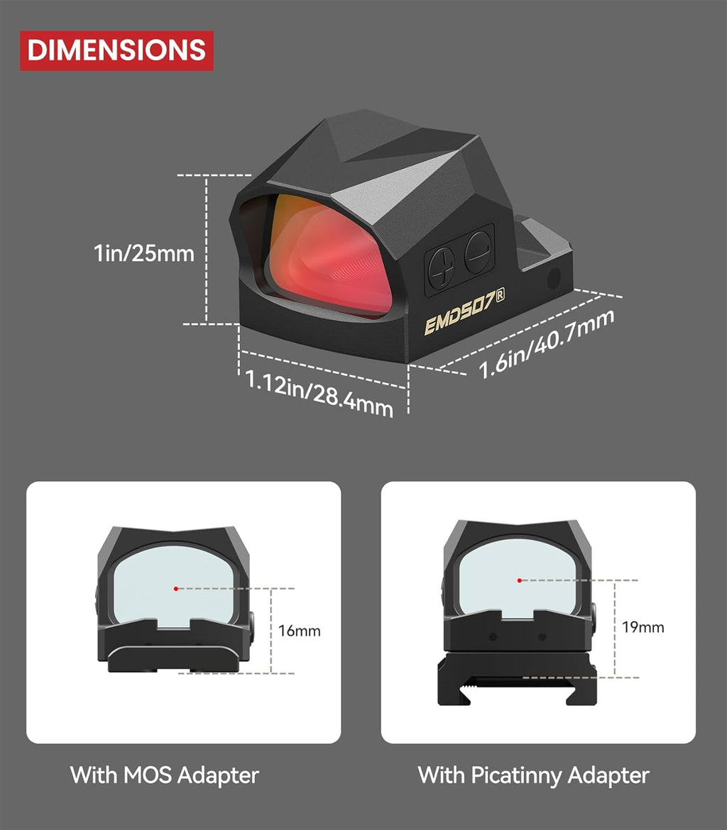 VOTATU EMD507-R Multi-Reticle Reflex Sight - Shake Awake 3 MOA Dot & 54 MOA Circle for G17/G19 MOS
