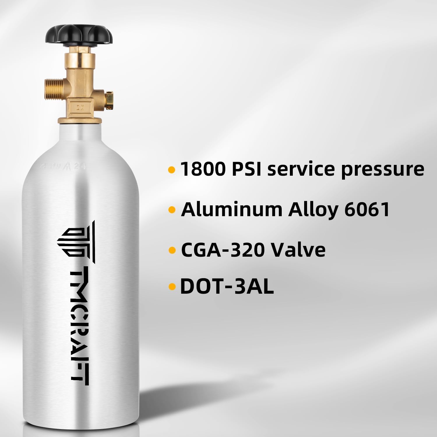 TMCRAFT 2.5lb CO2 Tank - High Strength Aluminum Alloy Cylinder with CGA-320 Valve | DOT Approved for Kegerator & Draft Beer Dispensing