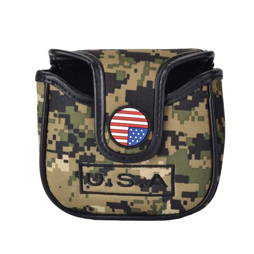 PLUSKER Camo Golf Mallet Putter Head Cover, Camouflage Green & USA Flag Pattern Magnetic Closure Protector | Waterproof PU Leather for On-Course & Travel Defense
