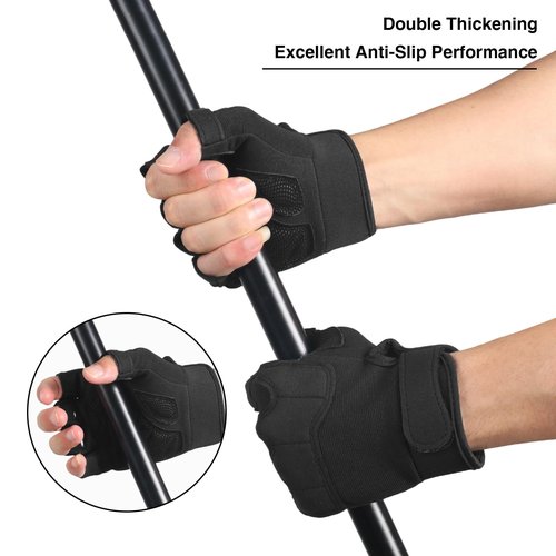 Towintec Fingerless Tactical Gloves, Padded Lightweight Breathable Half Finger Airsoft Glove for Climbing, Cycling, Rock, Paintball, Motorcycle, Tree, Sail, Outdoor Sports(Black,L)