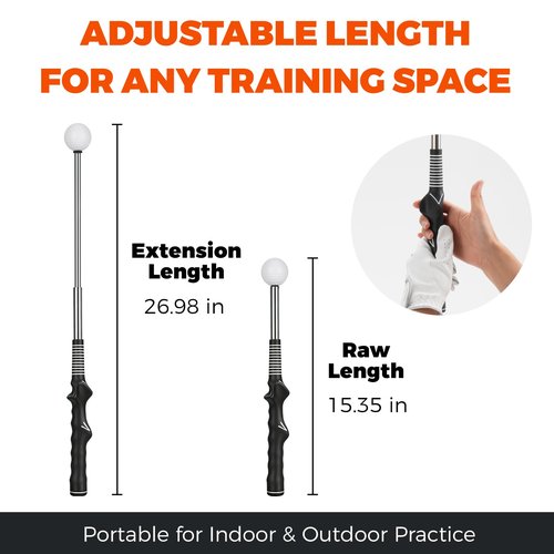 honharo Golf Swing Trainer – Retractable Click Stick Grip & Tempo Trainer for Right-Handed Golfers, Stainless Steel Shaft Golf Training Aid for Indoor & Outdoor Swing Practice