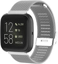 Moran Stainless Steel Mesh Band Compatible with Fitbit Versa 2/Versa/Versa Lite Edition Solid Metal Strap Replacement Bracelet Wristband Women Men