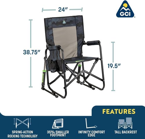 GCI Outdoor Stowaway Rocker - Portable Folding Chair in Stealth Camo for Ultimate Comfort