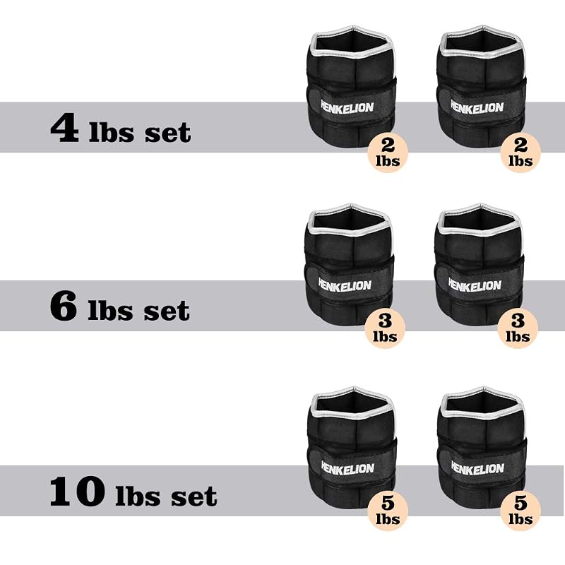 Adjustable Ankle Weights 4 lbs (2 x 2 lb) - Henkelion Set for Arms & Legs, Velcro, Breathable Cotton