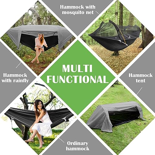 WintMing Grey 3-in-1 Camping Hammock Tent with Mosquito Net & Rain Fly Cover, 440lbs Load