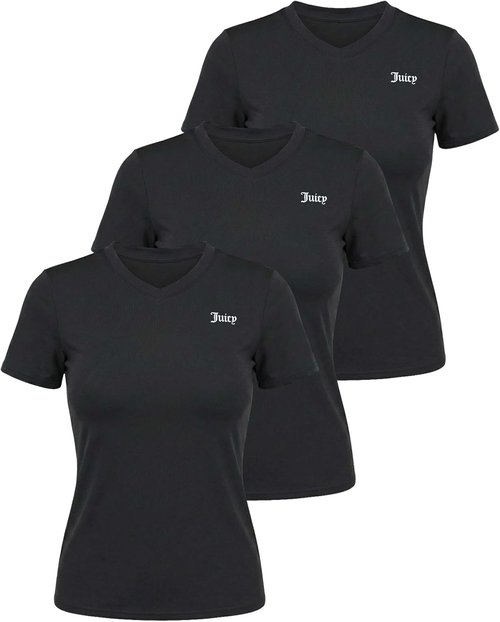 Juicy Couture Women's Athletic T-Shirts - 3 Pack Short Sleeve V-Neck for Fitness & Yoga