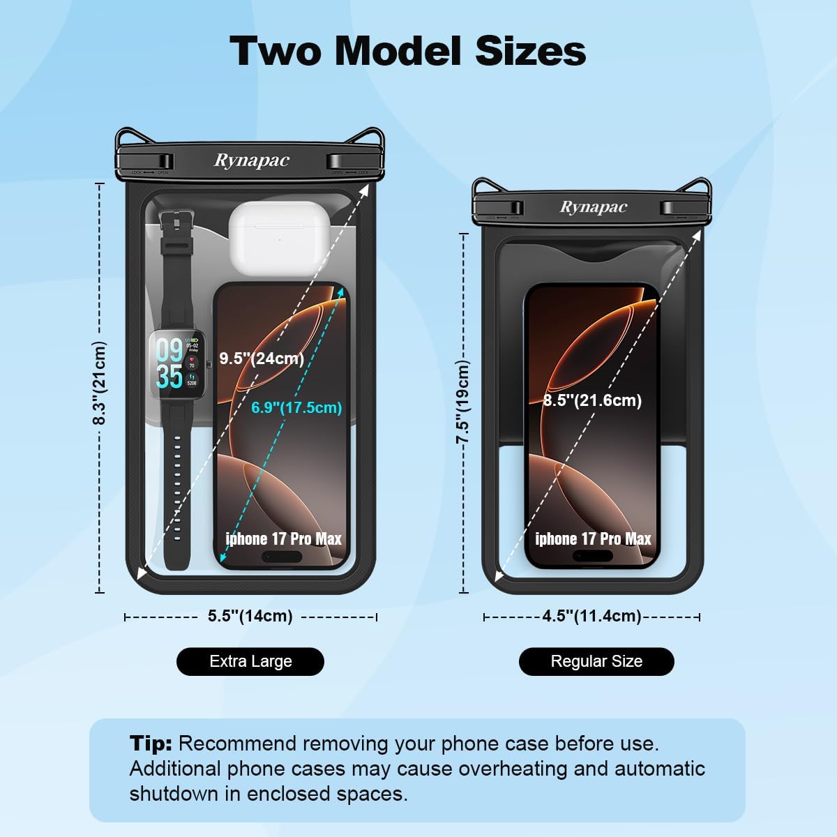 Rynapac Waterproof Phone Pouch - 2 Pack IPX8 Case for iPhone 17/16/15 Pro Max & Galaxy S26 Ultra | Touchscreen & Underwater Photography Essentials