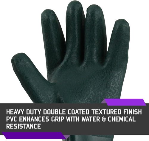 Glove Station Heavy Duty Rubber Gloves - Chemical Resistant PVC Coating | Textured Finish