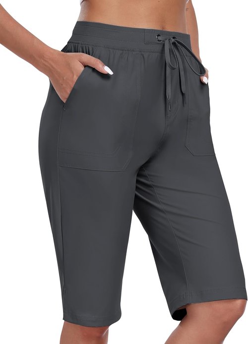 MoFiz Women's 13" Knee Length Hiking Shorts - Quick Dry, Water Resistant, 3 Pockets for Travel & Golf