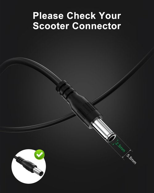 VHBW 42V 2A Electric Scooter Charger–Compatible with GoTrax GXL V2, Apex, XR Ultra, Electric Scooters with 36V Lithium Battery - Round DC Plug (Not 3-Prong or XLR)