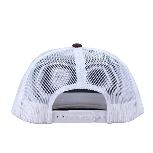 Lazy J Ranch Maroon & White Blue Bull Trap Patch Classic Five Panel Rope Trucker Hat - Adjustable Unisex Country Hats, Vintage Trucker Hat
