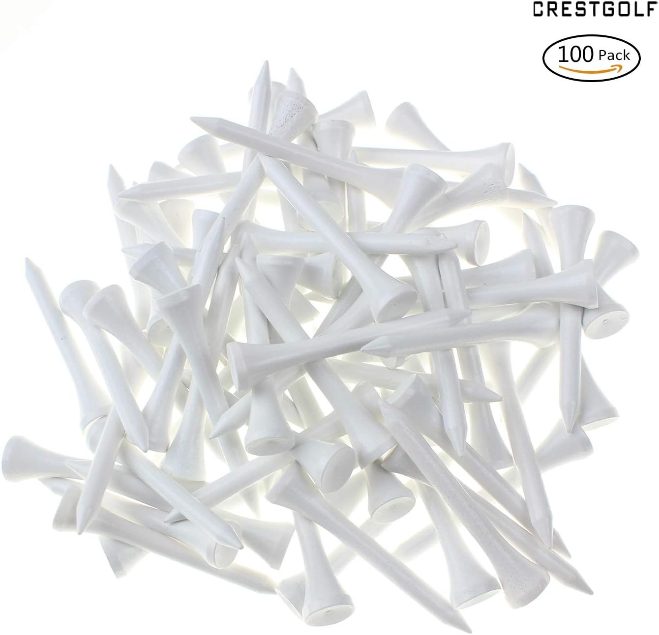 Crestgolf Deluxe Wood Golf Tees - Professional 2 1/8" Size | 100 Count for Optimal Performance