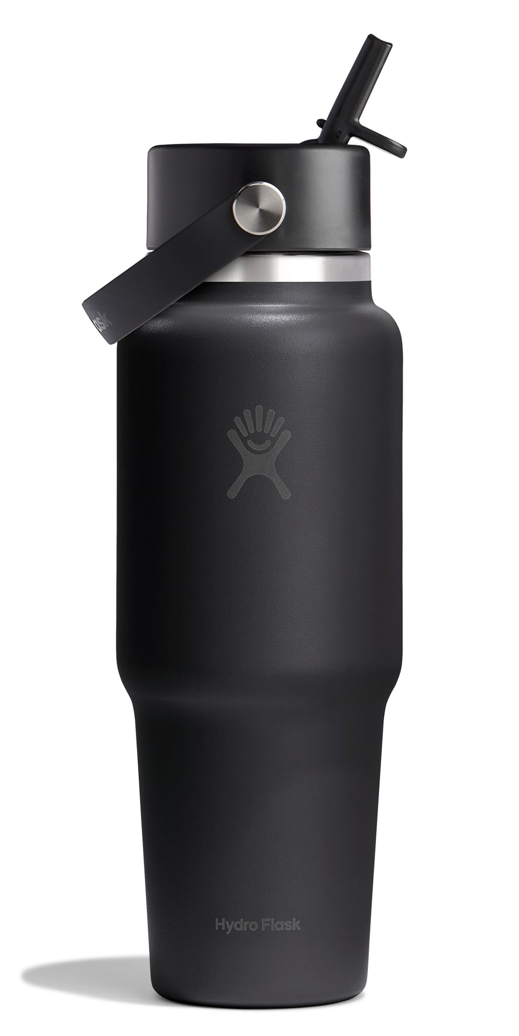 Hydro Flask Travel Water Bottle - Insulated Stainless Steel - Wide Straw Lid, Non Spill, Leakproof in 32 Oz Tonal Black