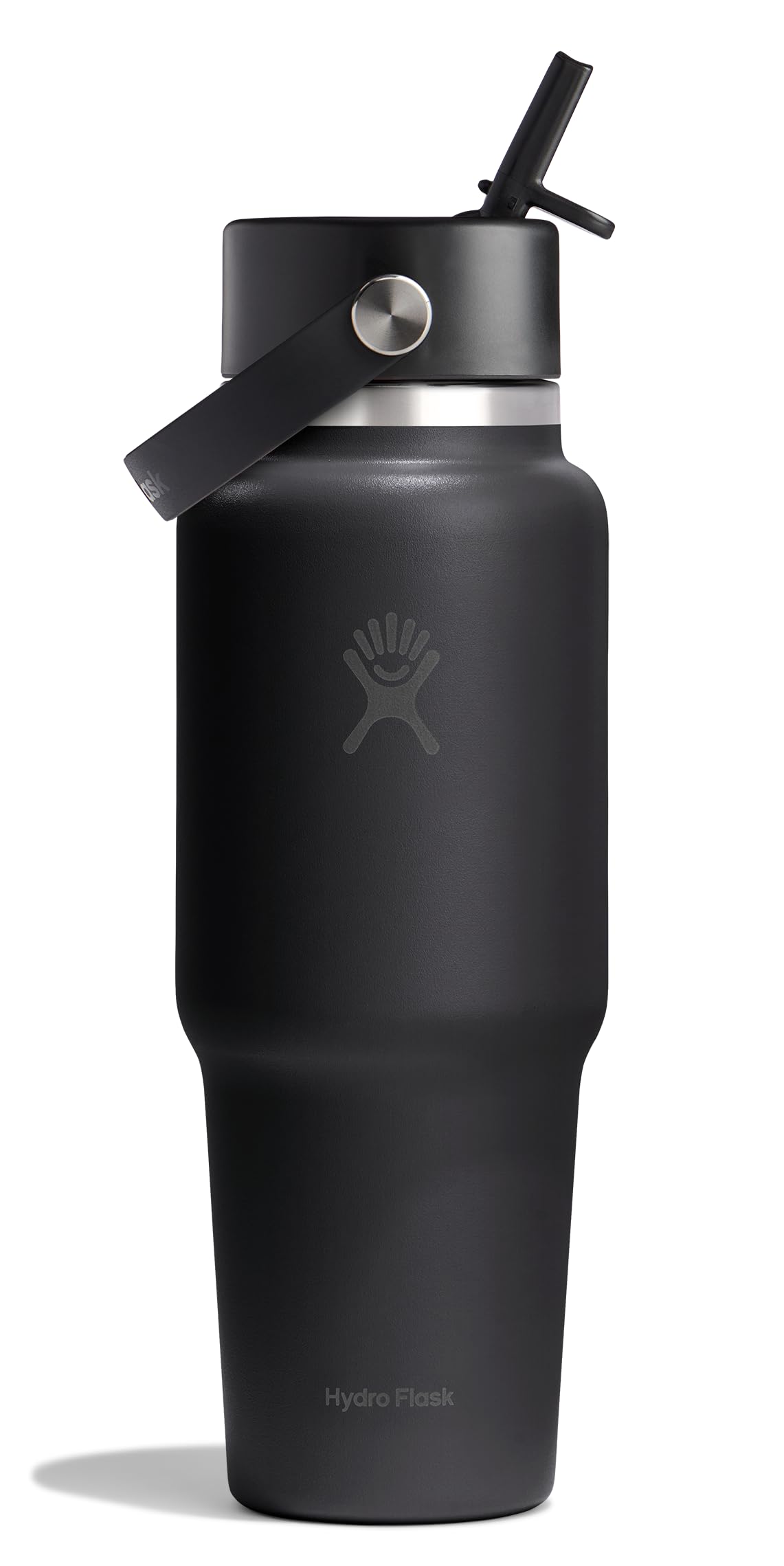 Hydro Flask Travel Water Bottle - Insulated Stainless Steel - Wide Straw Lid, Non Spill, Leakproof in 32 Oz Tonal Black