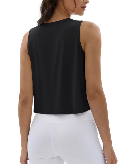 MAGCOMSEN Womens Black Tanks Crop Top Sleeveless Loose Fit Moisture Wicking Running Gym Shirt Athletic Yoga Pickleball M