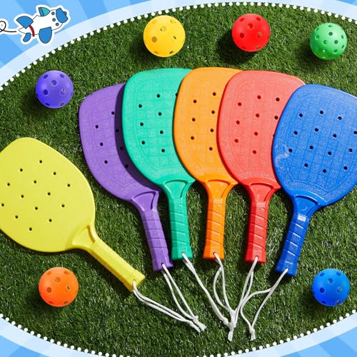 Lunmon 18-Piece Paddle Ball Set with Balls and Lanyards, 6 Colors, PE Equipment for Kids & Adults