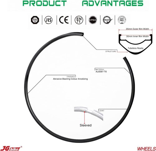 JGbike M30 Mountain Bike Wheelset, 32H 57T 114POE, Presta Valve, Tubeless Ready - Rear 29" 148 * 12mm HG Driver