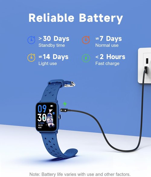 BIGGERFIVE Smart Watch for Kids - Fitness Tracker with Heart Rate Monitor & 5ATM Waterproof | Porous Blue