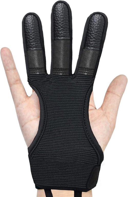 Archery Protective Glove - 3 Finger Design for Adults & Youth | Breathable Fabric, Leather Tips, Adjustable Strap