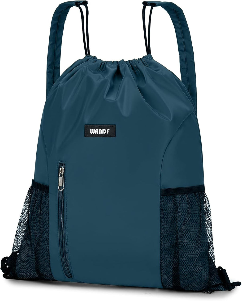 WANDF Drawstring Backpack - Comfortable Sports Gym Bag with Mesh Pocket | Blue-Green Color