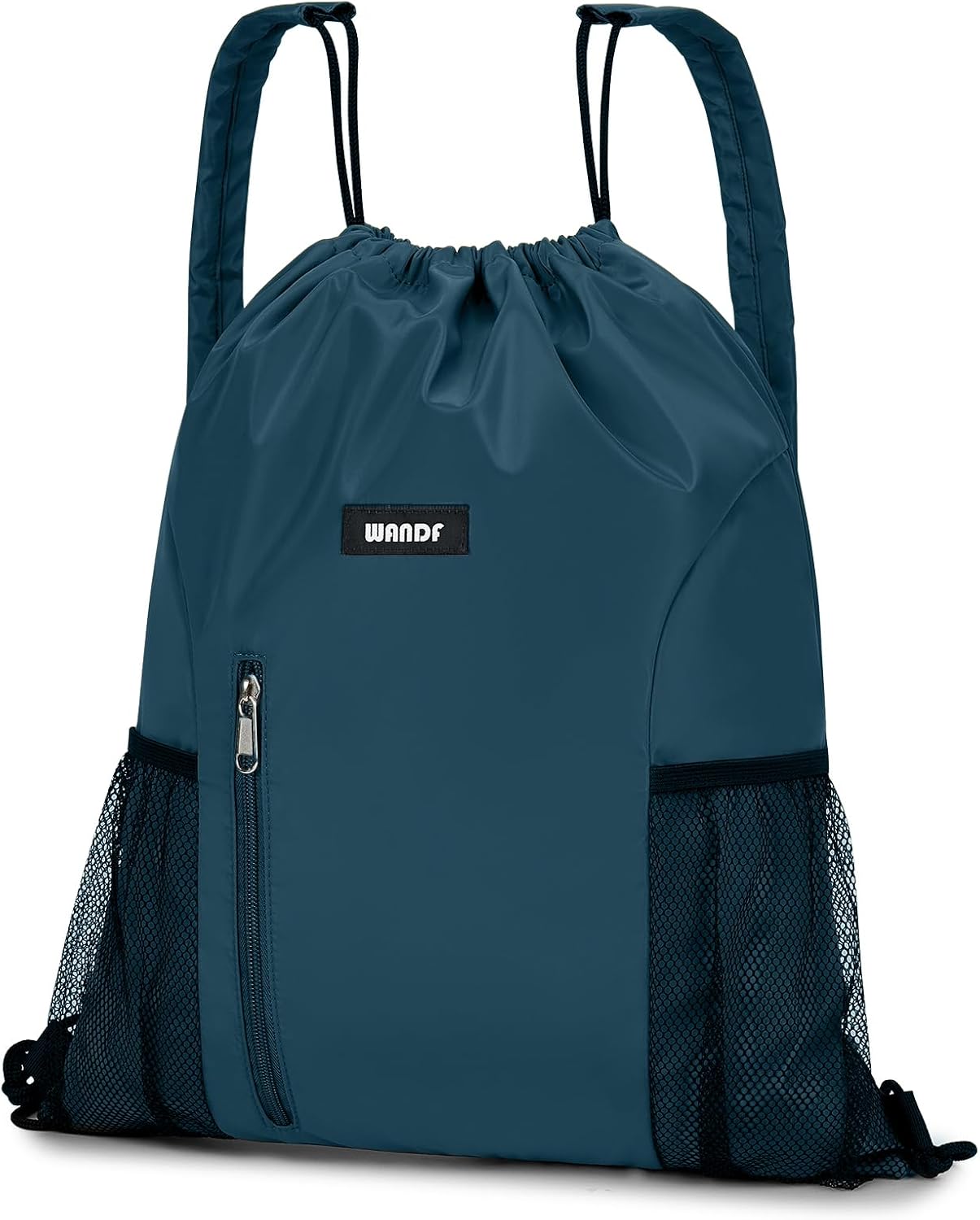 WANDF Drawstring Backpack - Comfortable Sports Gym Bag with Mesh Pocket | Blue-Green Color