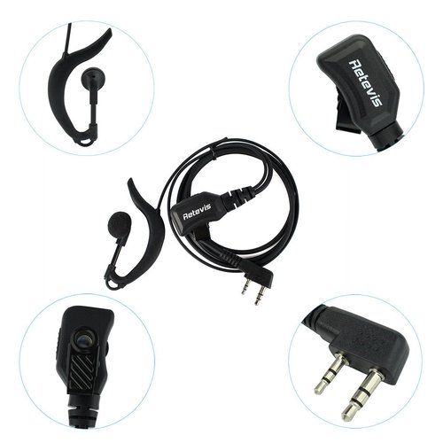 Retevis Walkie Talkie Earpiece with Mic,Volume Adjust,G Shape, for RT22 RT68 RT21 H-777 H-777S RT86,Compatible with Baofeng UV-5R 888S pxton Kenwood Two Way Radios,2 Way Radio Earpiece 2 Pin(10 Pack)