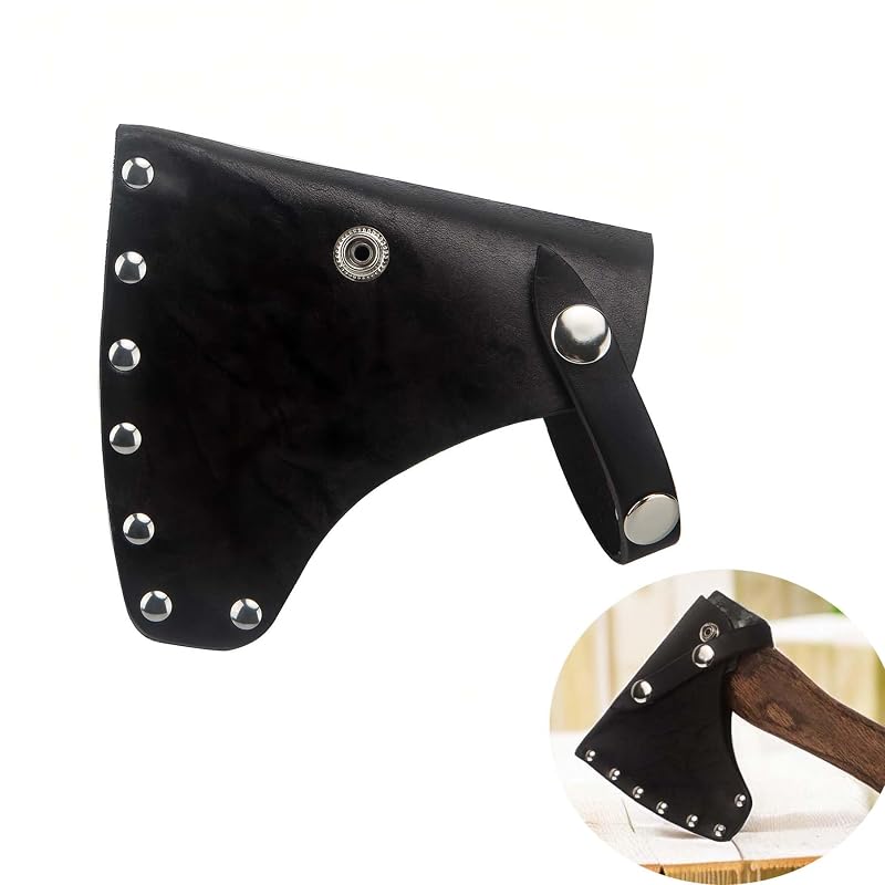 Black Leather Hatchet Sheath with Adjustable Carabiner - 14x13cm Protective Axe Cover