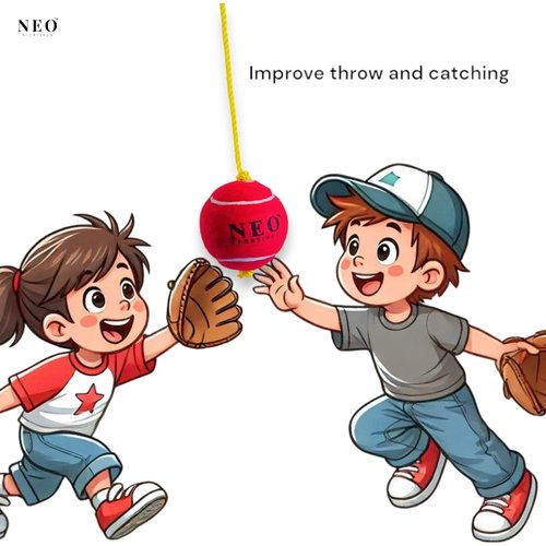 Neo Sportings Training/Playing/Hanging Ball with 3 Meter Nylon Rope, for Practice and Drill, Cricket/Baseball/Pet Toy, Red Colour (1)