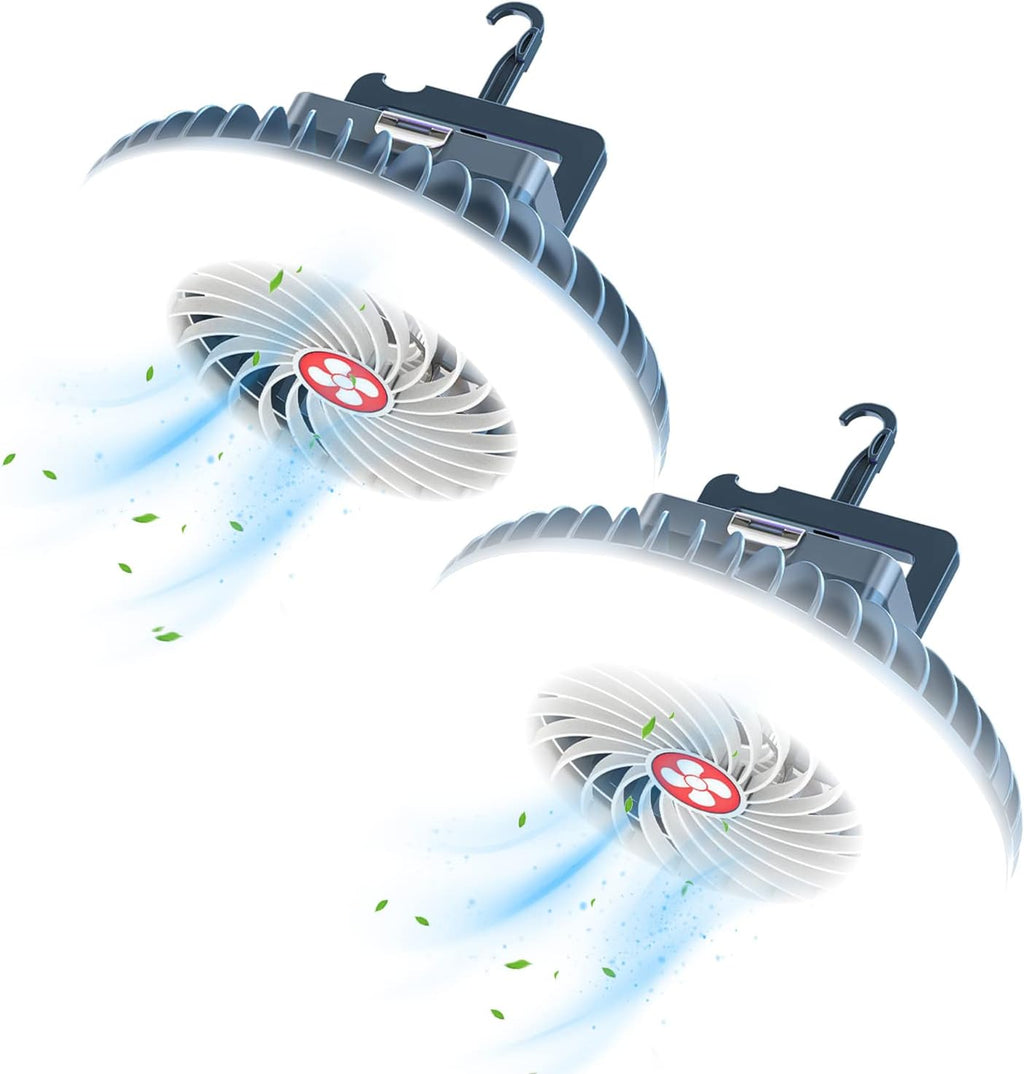 XTAUTO Portable Camping Fan - USB Rechargeable LED Lantern with Hanging Hook | Waterproof 2-Pack for Outdoor Adventures