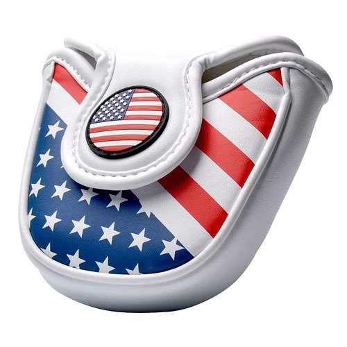 Golf Mallet Putter Headcover - Magnetic Closure American Flag Design, Lightweight Synthetic Leather Protector for Most Putter Clubs