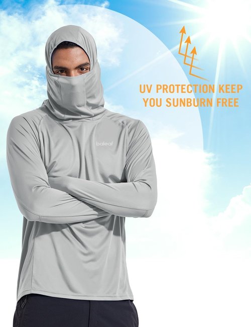 Baleaf Men's Sun Protection Hoodie - UPF 50+ Long Sleeve UV SPF Shirt with Mask for Fishing | Lightweight