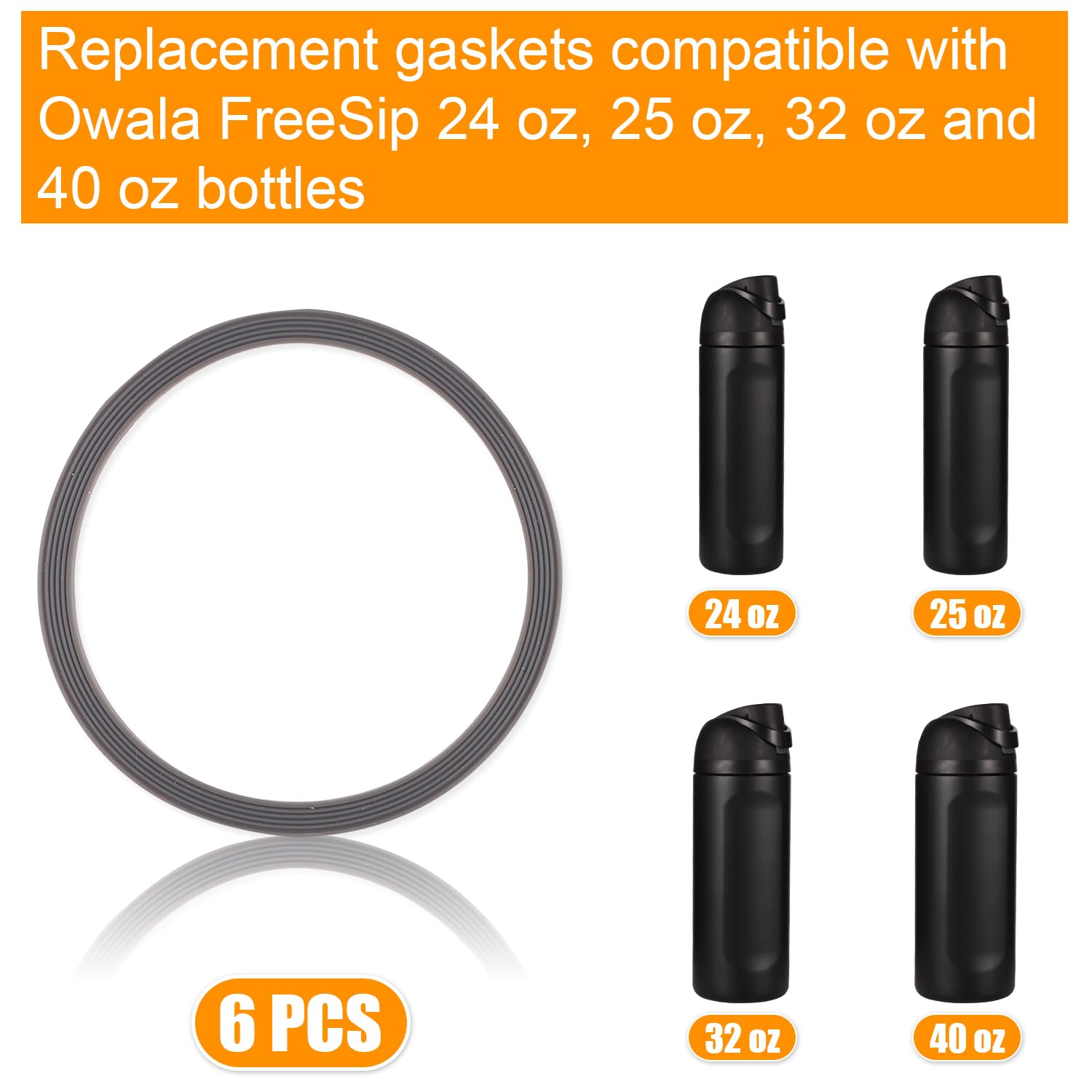 6pcs Water Bottle Sealing Ring Replacement for Owala FreeSip, Silicone Lid Seal O Ring for Owala Water Bottle 24/25/32/40 oz, Rubber Lid Gasket Replacement Bottle Accessories for Owala (Gray)