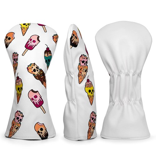 Golf Wood Head Covers Driver Cover 3 Wood Headcover Hybrid Head Covers Embroidery Ice Cream Skull Design Golf Club Headcovers Leather Hand-Made Wood Head Covers