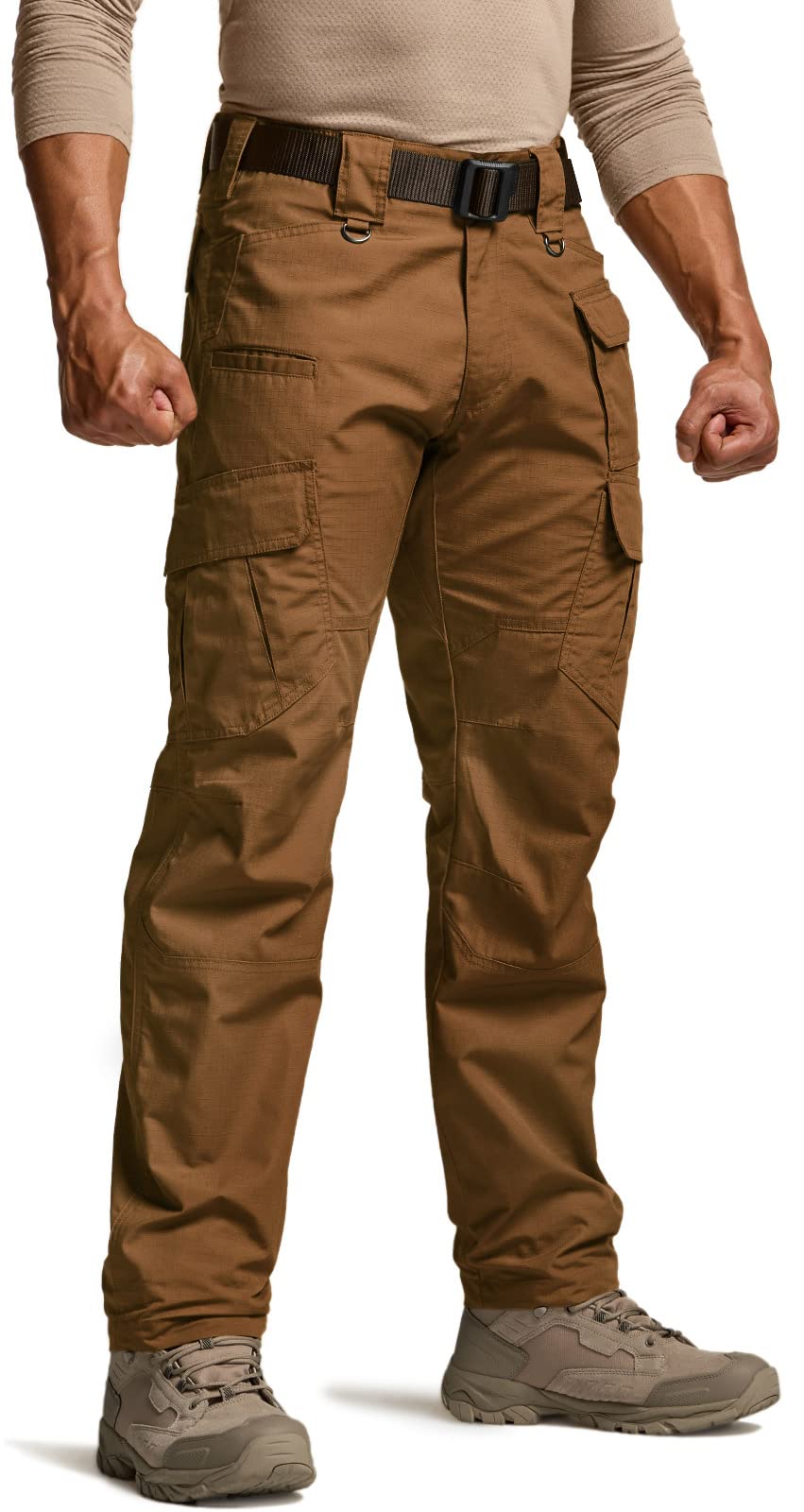 CQR Men's Tactical Pants, Water Resistant Ripstop Cargo Pants, Lightweight EDC Work Hiking Pants, Outdoor Apparel, Duratex Mag Pocket Copper Brown, 28W x 30L