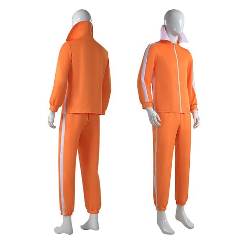 Gocos Adult Men Orange Tracksuit Uniform Sports Suit Zipper Jacket Top Sportswear with Glasses Wig (US, Alpha, 3X-Large, Regular, Regular, style3)