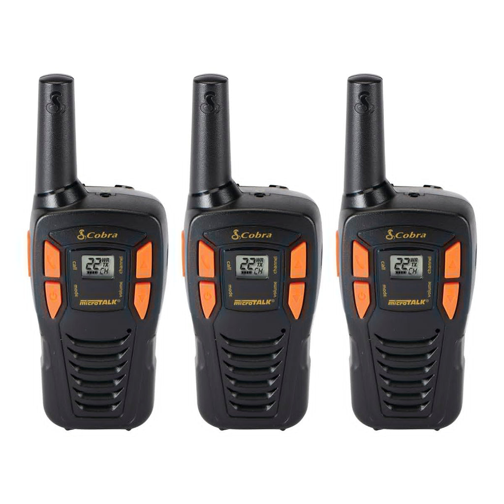 Cobra ACXT145-3 Compact Walkie Talkies - Rechargeable, Lightweight, 22 Channels, Long Range 16-Mile Two-Way Radio Set (3-Pack), Black