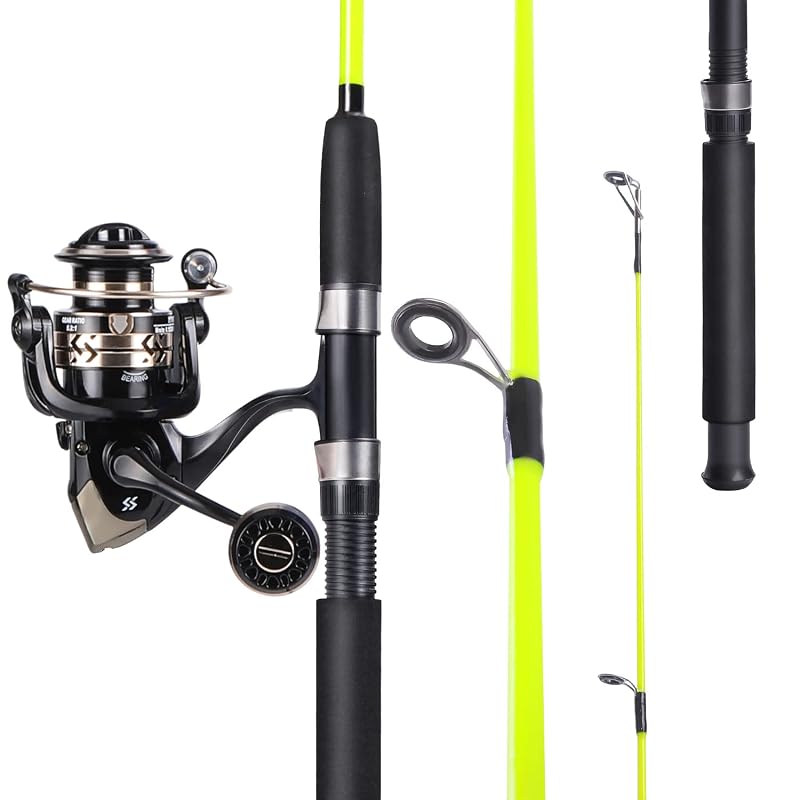 Catfish Fishing Rod and Reel Combo, 2-Piece Spinning Combo, Graphite & Glass Blanks, Yellow 6.9ft MH 3000 Reel