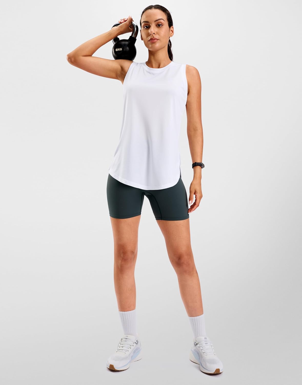 SANTINY Women's Lightweight Sleeveless Workout Tank Top - Athletic Yoga & Tennis Shirt (White, Large)