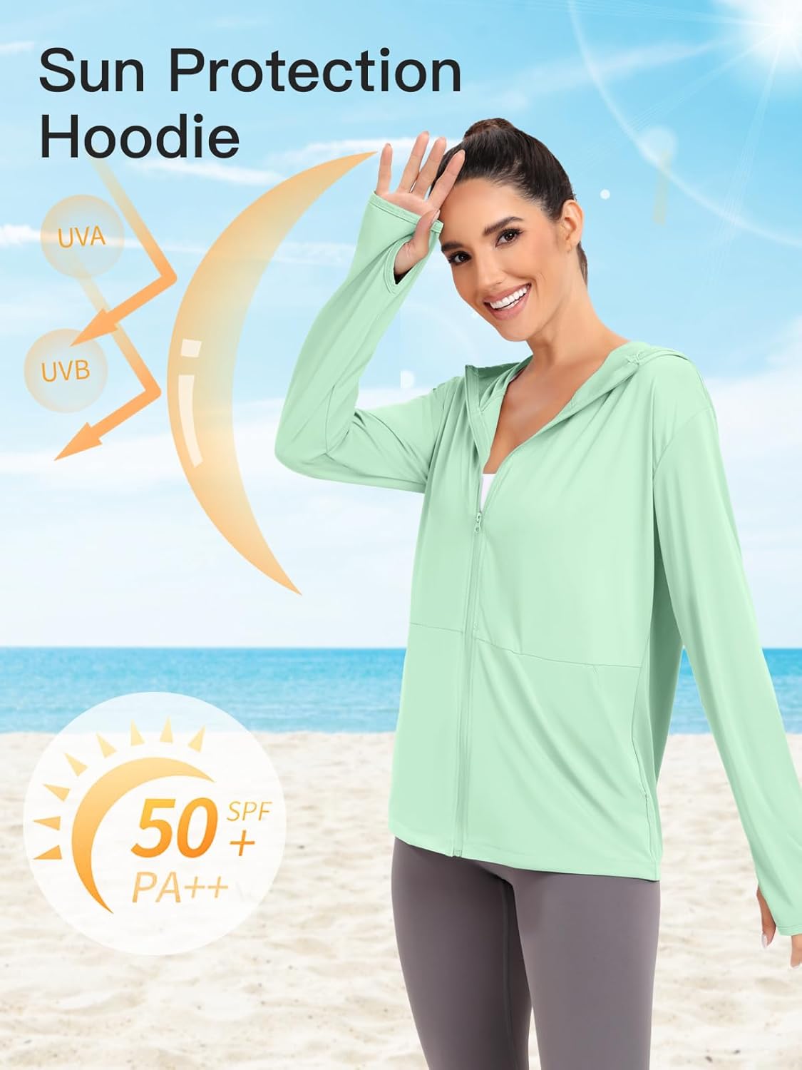 VUTRU Women's UPF 50+ Sun Protection Hoodie - Lightweight Long Sleeve UV Jacket with Pocket