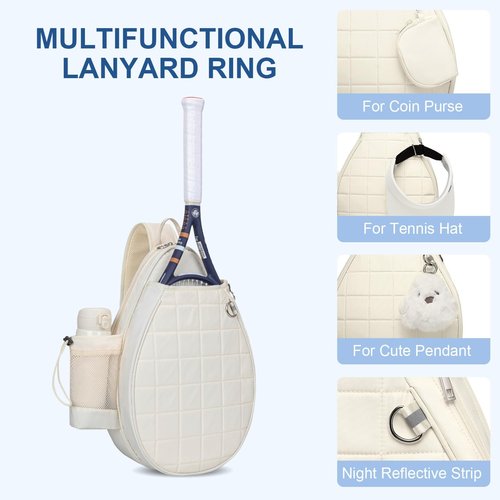 KAVIGOR Tennis Bag Holds 2 Rackets, Quilted Tennis Backpack, Waterproof Crossbody Sling Pickleball Bags for Women, Men and Youth