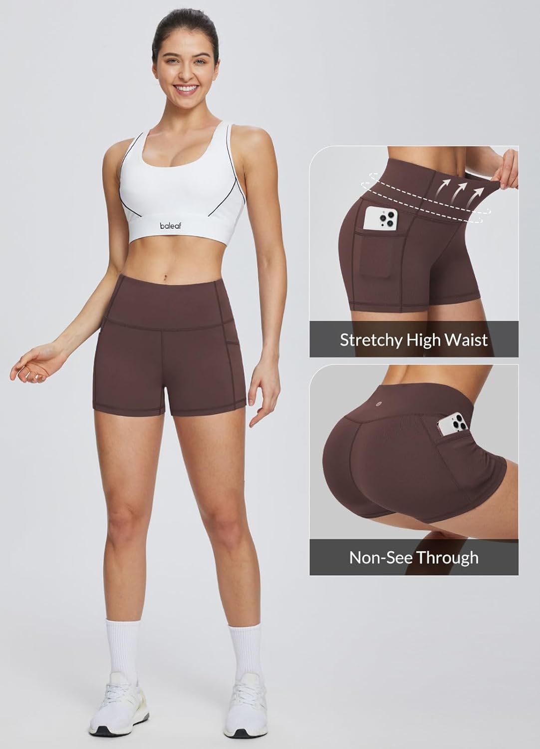Baleaf Women's Biker Shorts - High Waist Spandex Yoga & Workout Shorts with Pockets | 8"/5"/3" Options