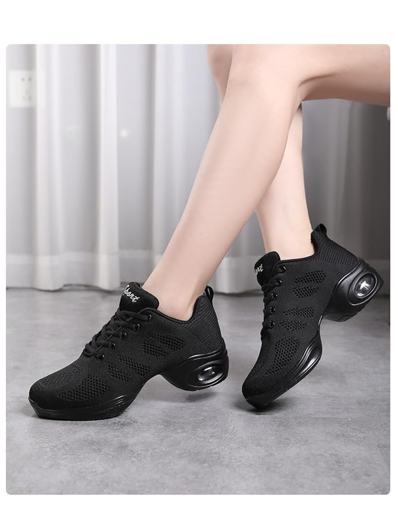 Women's Air Cushion Jazz Dance Shoes - Breathable Mesh, Split Sole, Black
