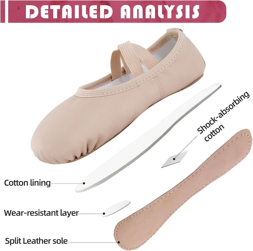 Skiennix Ballet Shoes - Soft No-Tie PU Leather Dance Slippers for Girls & Boys | Toddler to Women Sizes