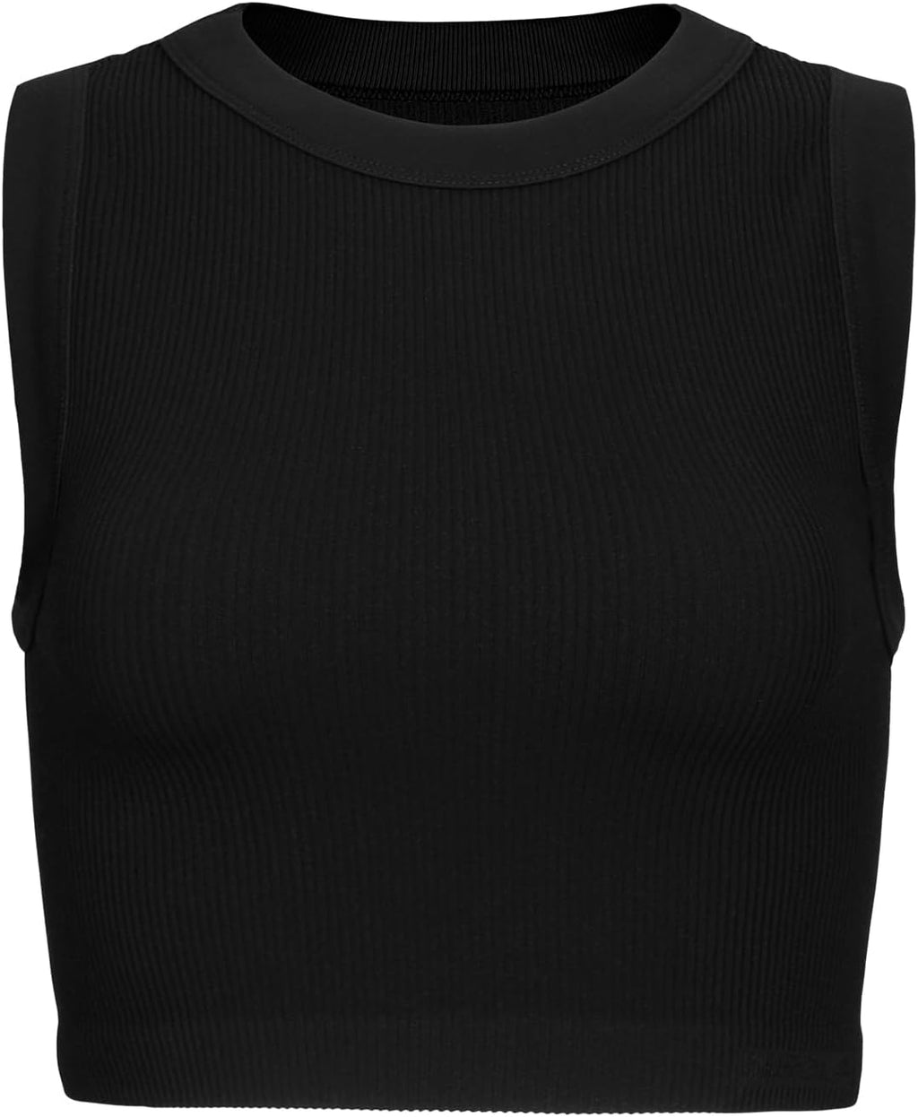 AUROLA Essentials Rib Seamless Sleeveless Tank - Women's Active Workout Crop Top | Subtle Logo, Round Neck