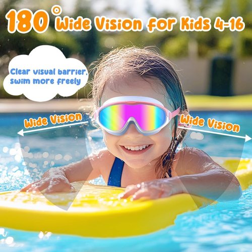 COOLOO Kids Swim Goggles - Anti-Fog & UV Protection | 2 Pack for Ages 4-16, Wide View & No Leaking