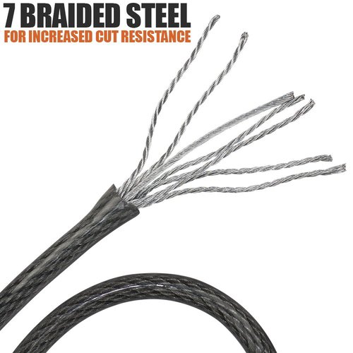 BV 4FT Heavy-Duty Security Cable Lock with Loops – Extra Thick 10mm (3/8") Braided Steel, Cut-Resistant & Weatherproof Wire Cable for Padlock, Gate, Bike, Motorcycle & Outdoor Equipment