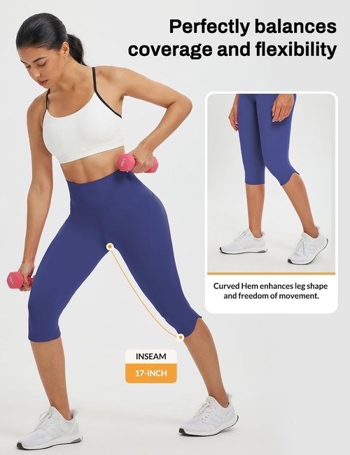 Baleaf Women's High-Waisted Capri Leggings - 17" Tummy Control with Pockets for Yoga & Gym