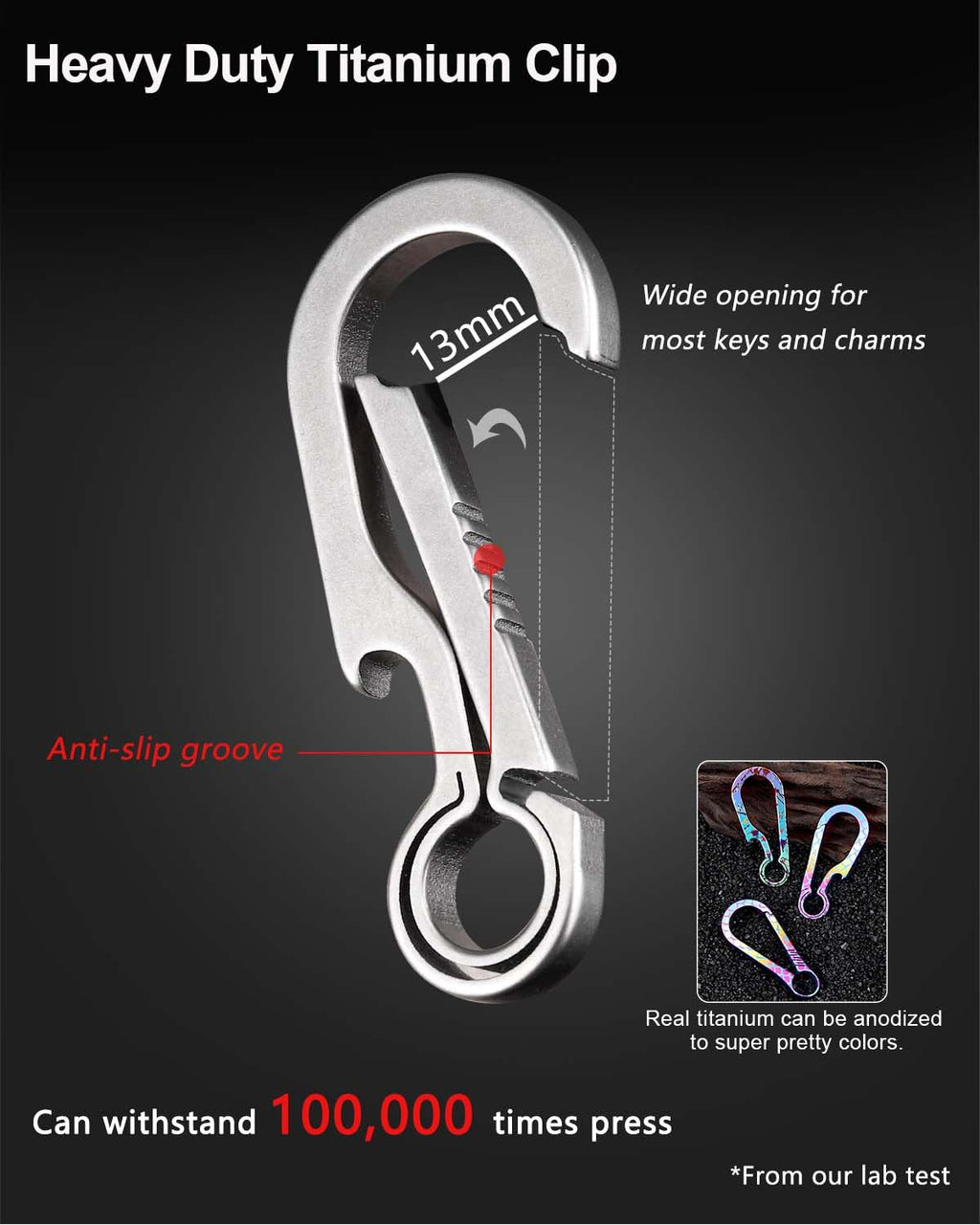 PJYTAC Titanium Carabiner Keychain Clip 2/2.6 Inch Small Carabiner Clips Heavy Duty Key Holder Quick Release Key Chain for Keys Bottle Opener Keychain Valentines Day Gift for Him Men